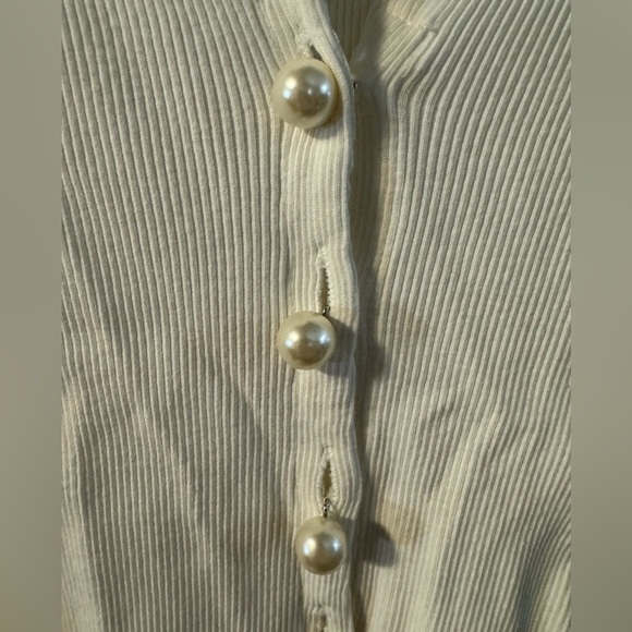 90’s Rib Knit Pearl Button Up Scallop Collar Cardigan 100% Cotton Girly Fun VTG - Picture 12 of 13